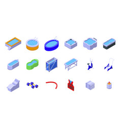 Hydrotherapy Icons Set Isometric Spa Pool