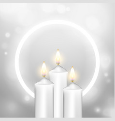 Realistic Burning Church Candle Shiny Background