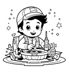 Cartoon Of Kid Boy Playing Astronaut In The Water