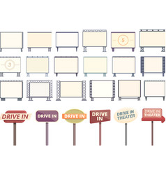 Drive-in Cinema Icons Set Cartoon Movie