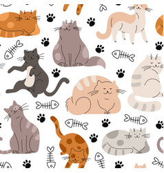 Cats Flat Seamless Pattern Doodle Cat Fluffy