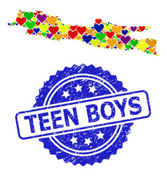 Teen Boys Grunge Badge And Colored Love Mosaic Map