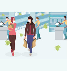 Women In Supermarket Wearing Medical Mask