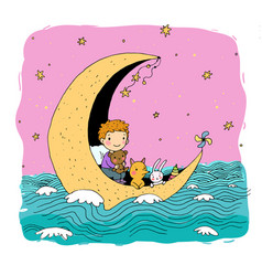 Boy And His Toys Are Floating On The Moon