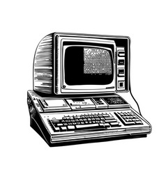 Retro Vintage Computer Sketch Hand Drawn In Doodle