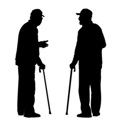 Two Elderly Men With Cane Standing And Talking