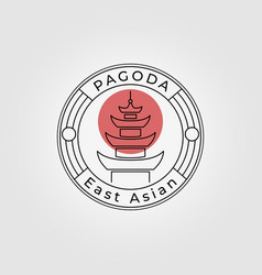 Emblem Line Art Pagoda Logo Design Icon