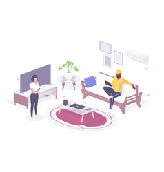 People Check Smart Home Capabilities Isometric