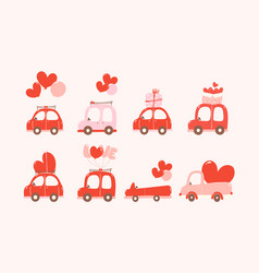 Valentine Car Set With Cute Kawaii Flat Design