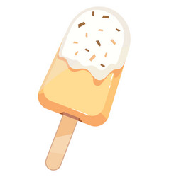 Vanilla Ice Cream Bar On Wooden Stick Cartoon