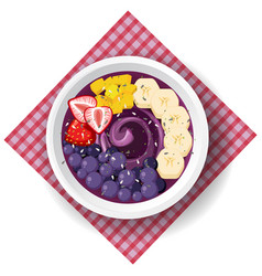 Top View Acai Food Bowl And Placemat On White