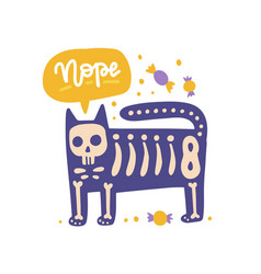 Black Cat Wearing Skeleton Costume On Halloween