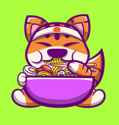 Cute Oriental Tiger Eating Noodle Cartoon