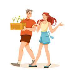 Man And Woman At Farmer Market Carrying Sprout