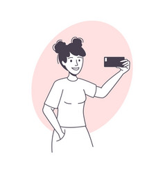 Woman Blogger Character With Smartphone Taking