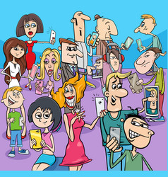 Cartoon People With Smart Phones And Electronic