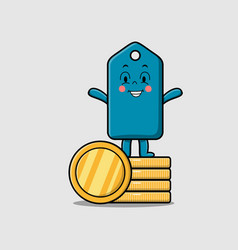 Cute Cartoon Price Tag Stand In Stacked Gold Coin