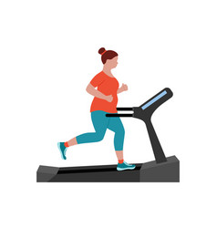 Plump Woman Running On Treadmill To Lose Weight