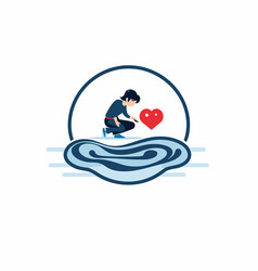 A Boy Playing With Heart On The Water