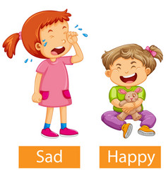 Opposite adjective words with happy and sad Vector Image