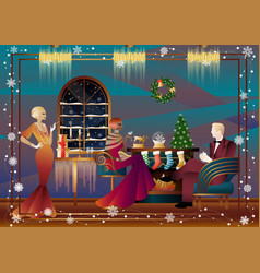 People Near A Decorated Fireplace With Friends