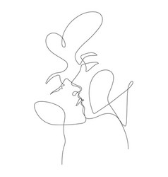 Couple Kissing Together Decorative Art One Line