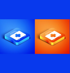 Isometric First Aid Kit Icon Isolated On Blue