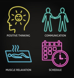 Neon Stress Management Icon Set