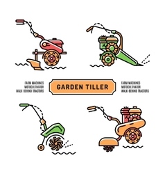 Set Logos Garden Tiller Thin Line Art Style