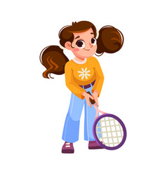 Happy Girl Character Play Tennis Do Sport