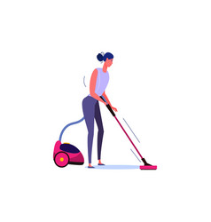 Woman Hoovering Floor With Vacuum Cleaner