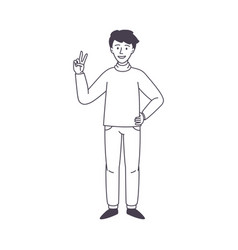 Young Man Showing V Sign With Hands As Positive