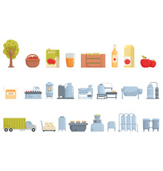 Apple Juice Manufacture Process Icons Set Cartoon