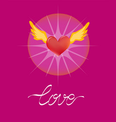 Love Ribbon Word With Shiny Winged Heart