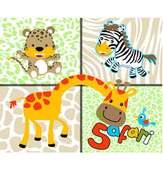 Funny Animals Cartoon Zebra Tiger Giraffe Bird On