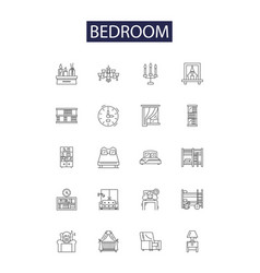 Bedroom Line Icons And Signs Room Sleep