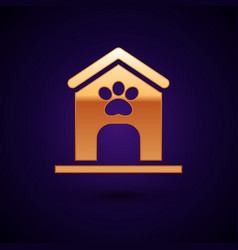 Gold Dog House And Paw Print Pet Icon Isolated