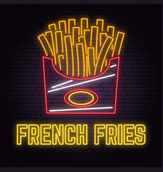 Retro Neon French Fries Sign On Brick Wall