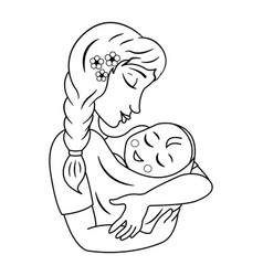 Young Mom With Baby For Coloring Page