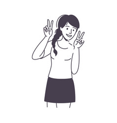 Young Woman Showing V Sign With Hands As Positive