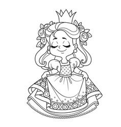 Cute Princess In Lush Dress Curtsy Outlined