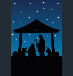 Nativity Scene Manger In Silhouette Mary Joseph Ox