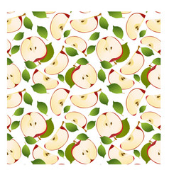 Pattern Of Slices Ripe Apple With Green Leaves