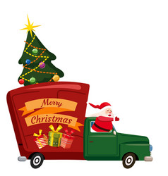 Funny Santa Claus Drives An Old Retro Car Truck