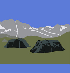 Mountain Landscape With Tents