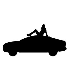 Silhouette Of A Beautiful Woman Sitting On Car