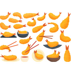 Tempura Icons Set Cartoon Appetizer Shrimp