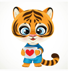 Cute Cartoon Tiger Cub Holding Cup Coffee