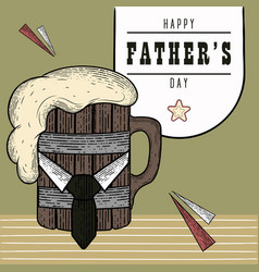 Vintage Father Day Poster With A Beer Wooden Mug