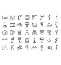 Photo Studio Icons Set Outline Camera Card